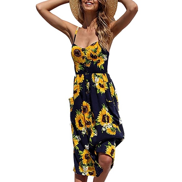 Beautiful women floral chiffon swing midi dress - Picture 2 of 7